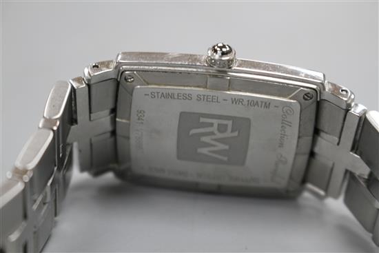 A gentlemans modern stainless steel Raymond Weil Parsifal rectangular dial quartz wrist watch,